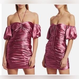 Cinq a Sept Tati Pink Metallic Off-the-Shoulder Mini Dress sz 8 NWT